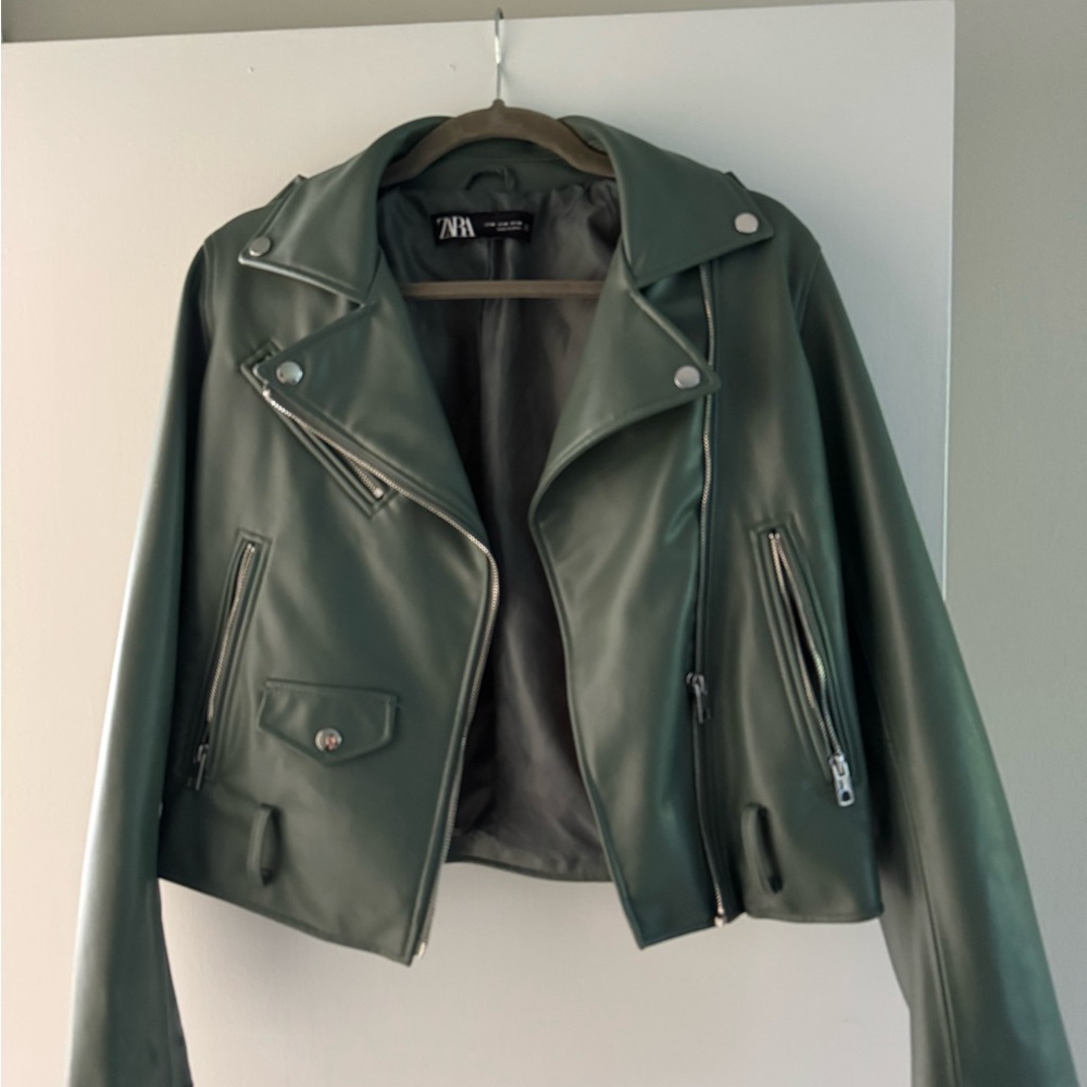 Zara Women's Green Leather Jacket